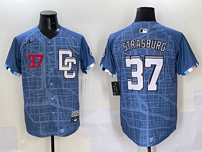 Men Washington Nationals #37 Strasburg Blue Joint Name 2025 Nike MLB Jersey style 4
